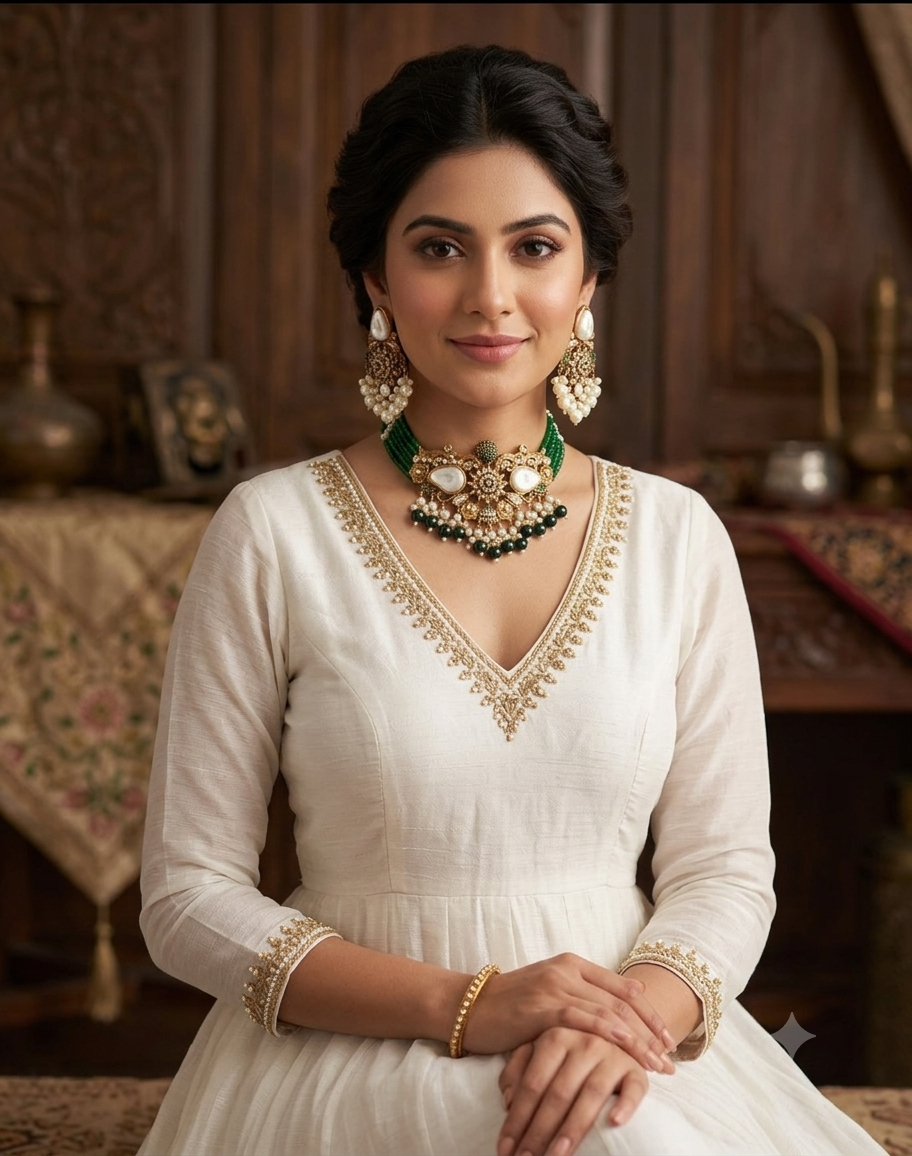 Bridal| Bead Choker Set| Baroque Pearls & Antique Gold – Available in 5 Colors