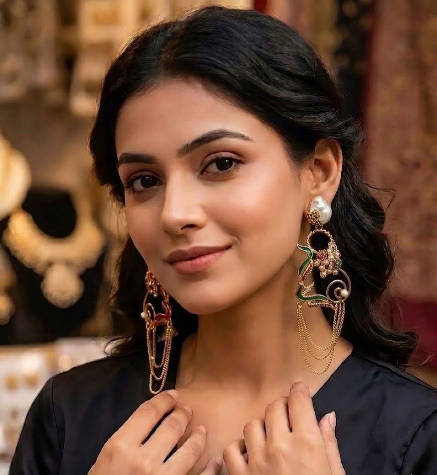 Heritage Charm: Handcrafted Kashmiri Style| Statement Earrings with Pearl Studs|