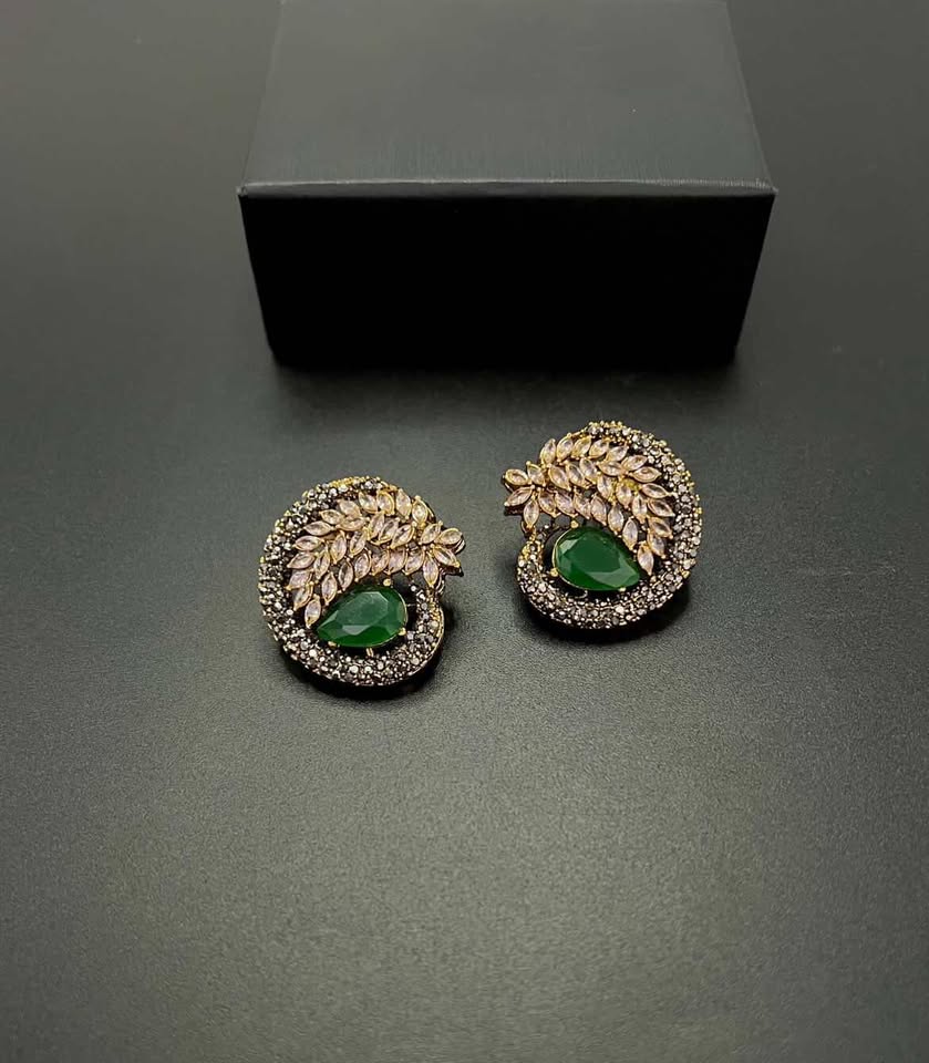 Vintage Ruby Red Turkish Stud Earrings - Antique Gold Winged Design with Marquise Crystals for Women