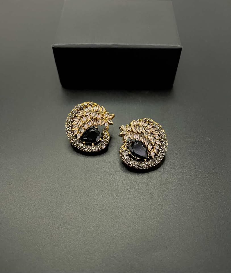 Vintage Ruby Red Turkish Stud Earrings - Antique Gold Winged Design with Marquise Crystals for Women