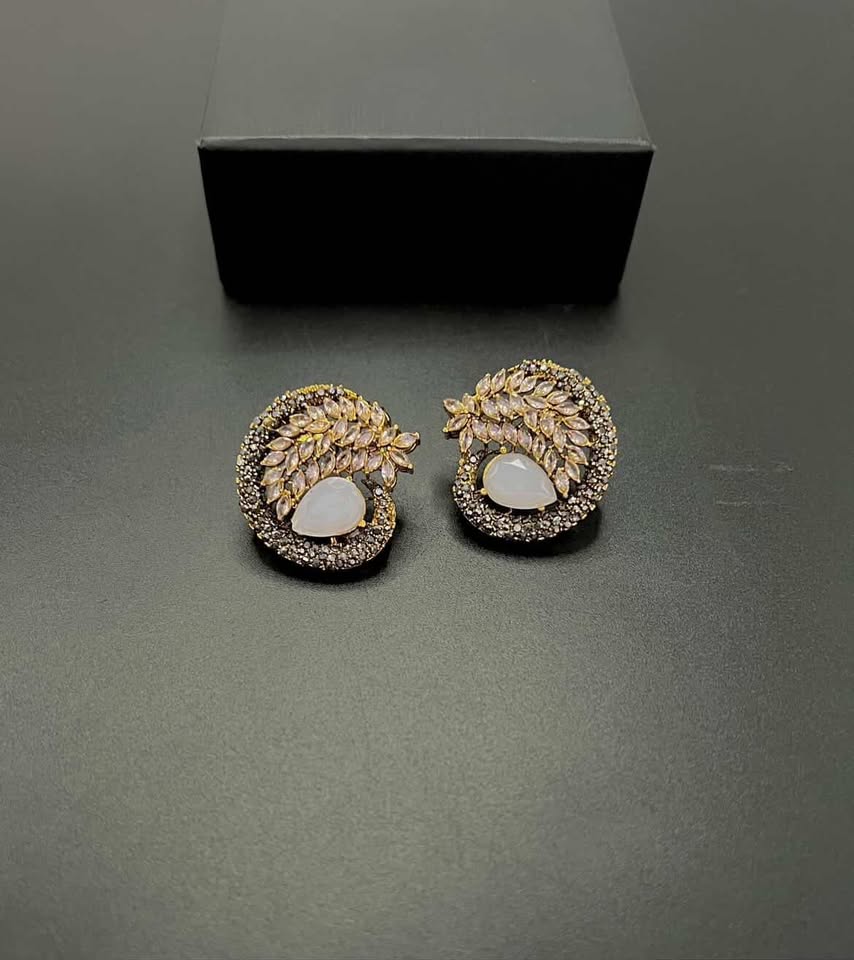 Vintage Ruby Red Turkish Stud Earrings - Antique Gold Winged Design with Marquise Crystals for Women