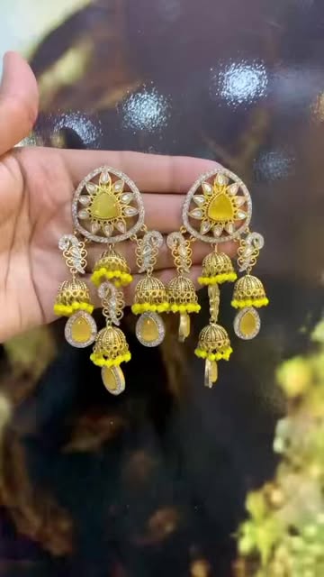 Emerald Green Kundan Jhumka Earrings with Gold Finish and Drop Crystals - Bridal & Festive Jewelry