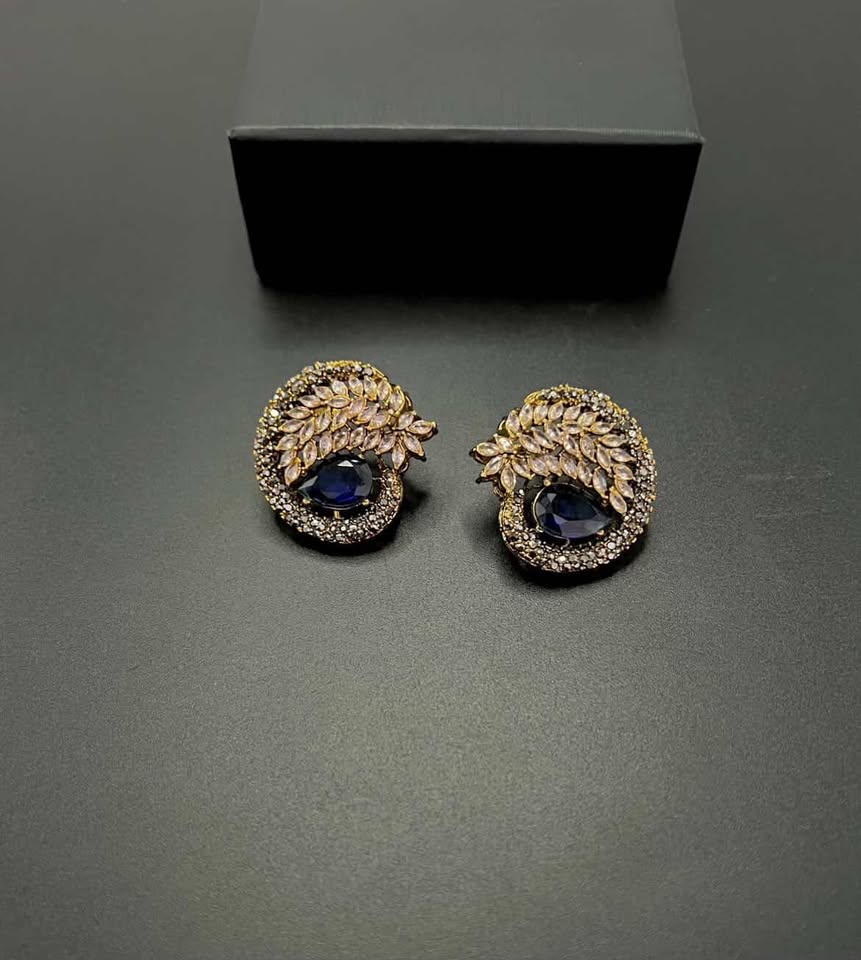 Vintage Ruby Red Turkish Stud Earrings - Antique Gold Winged Design with Marquise Crystals for Women