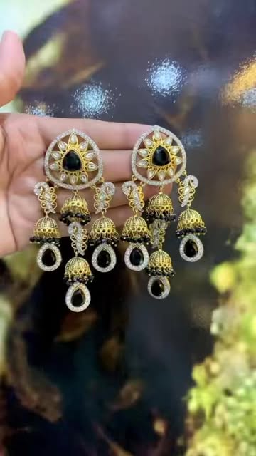 Emerald Green Kundan Jhumka Earrings with Gold Finish and Drop Crystals - Bridal & Festive Jewelry