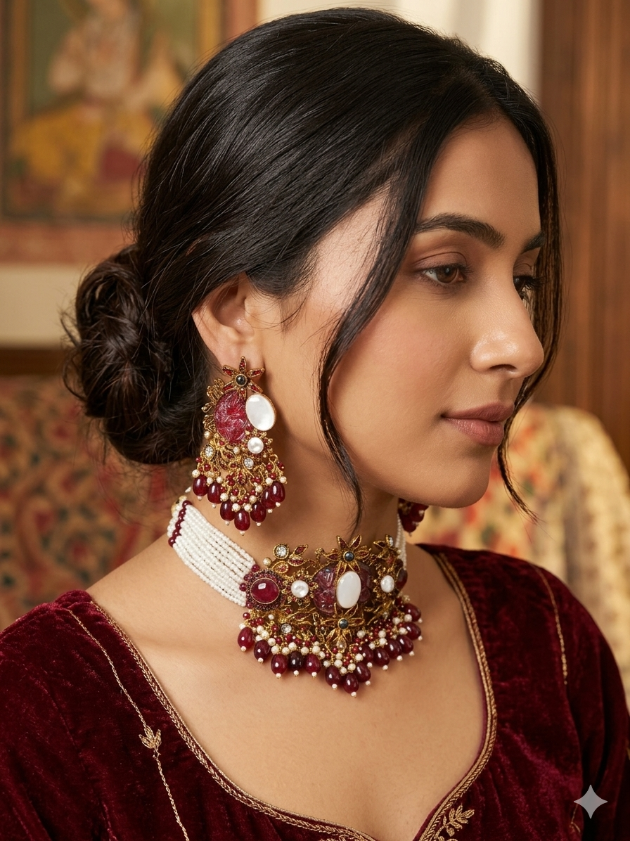Turkish Jewelry Choker Set with Earrings | Bridal Jewellery