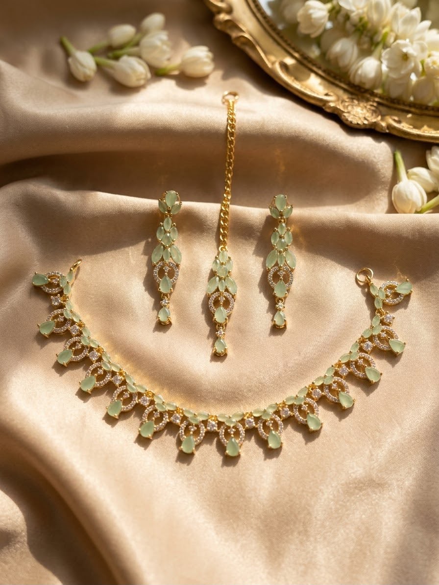 Mint Green Bridal Jewellery Set with Maang Tikka