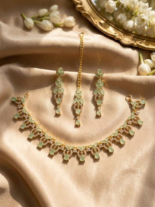 Mint Green Bridal Jewellery Set with Maang Tikka
