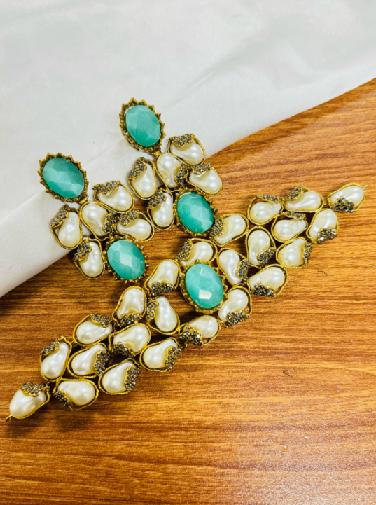 Designer  Turkish Emerald & Baroque Pearl Choker Set
