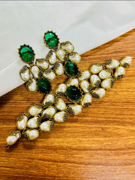Designer  Turkish Emerald & Baroque Pearl Choker Set