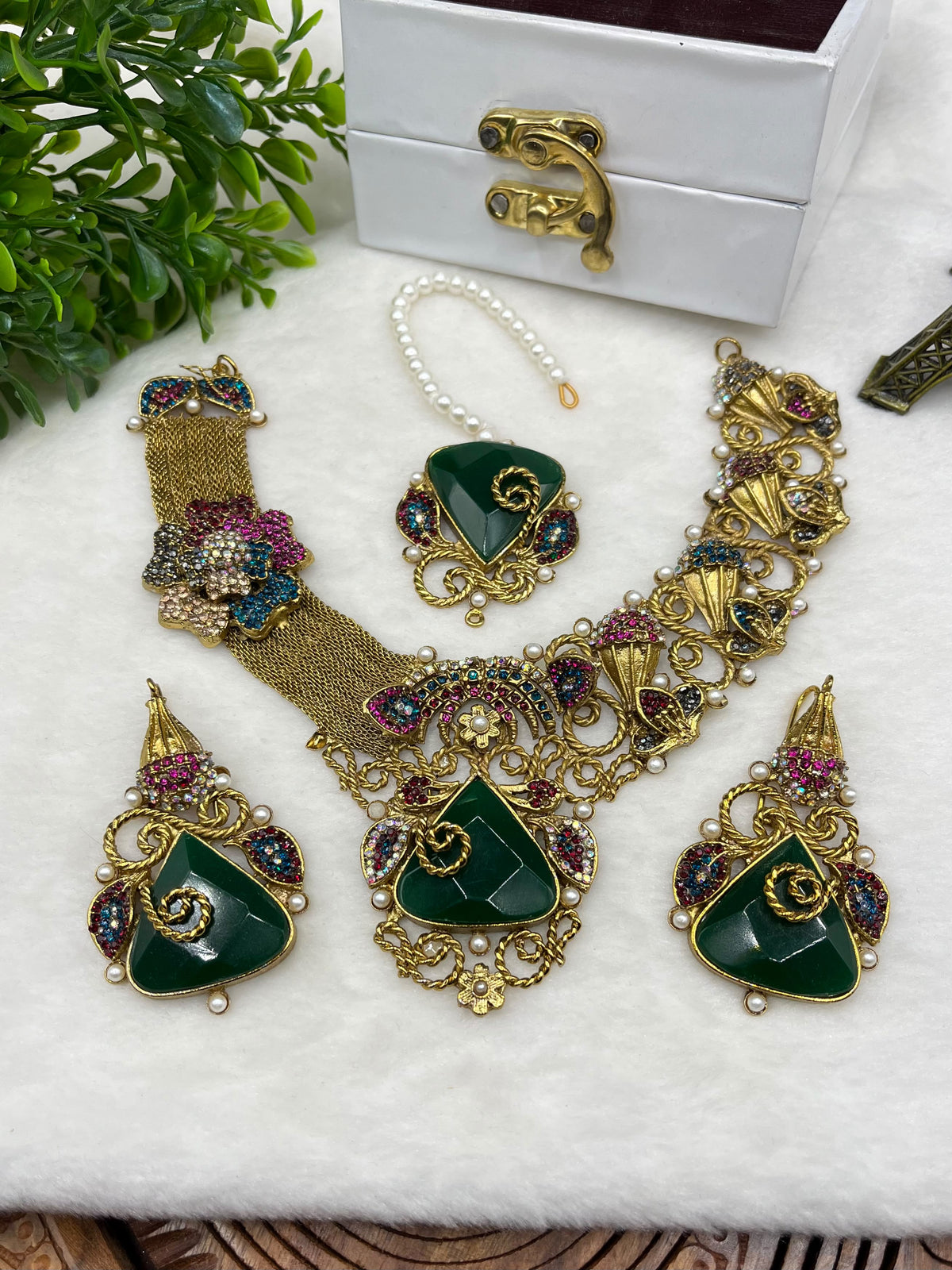 Red Turkish Bridal Jewellery Set with Necklace & Earrings