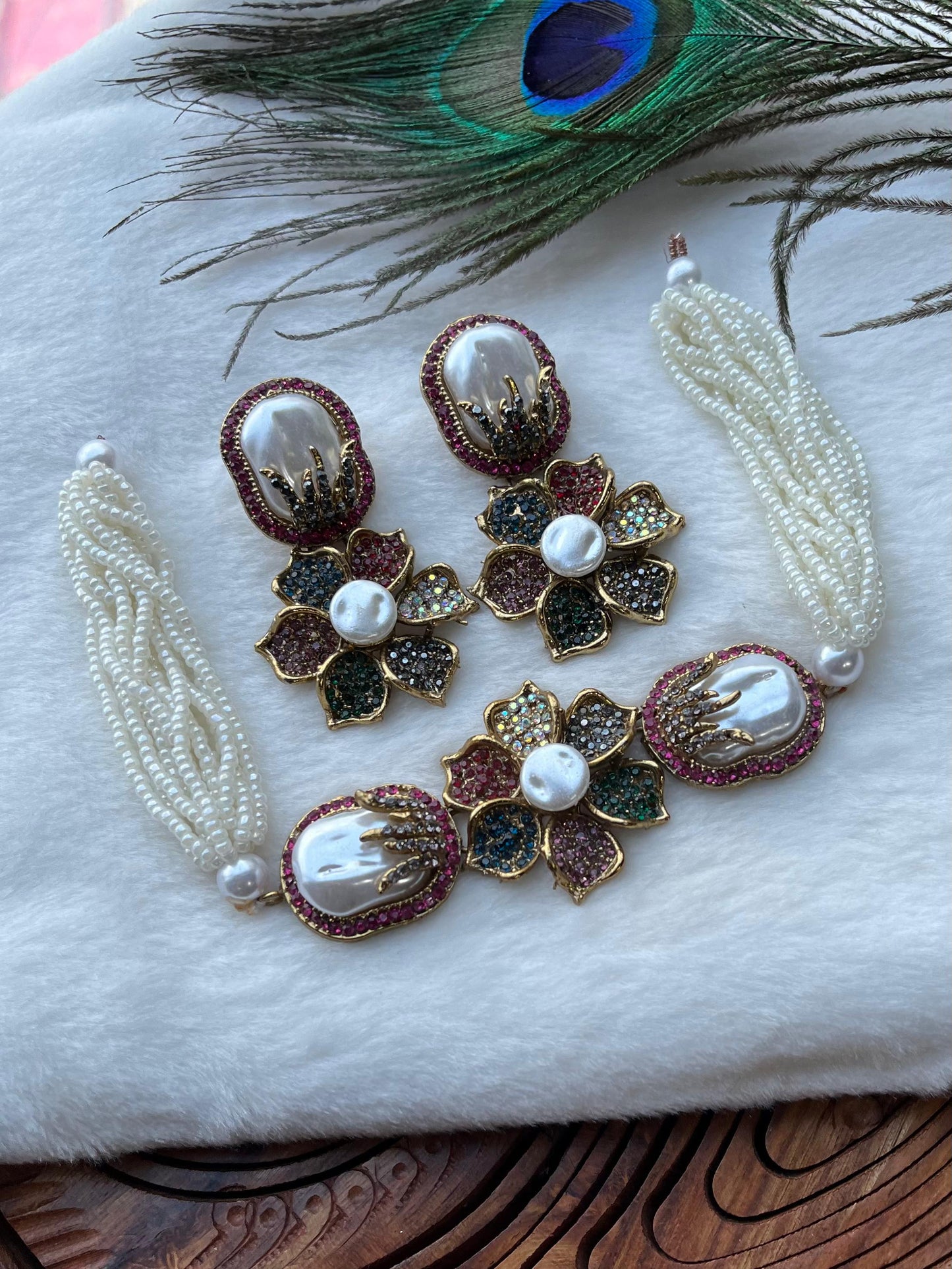Designer Turkish Vintage Choker Set - Turkish Gold Floral Necklace with Matching Statement Earrings