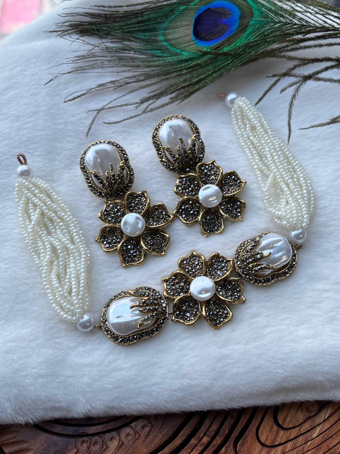 Designer Turkish Vintage Choker Set - Turkish Gold Floral Necklace with Matching Statement Earrings