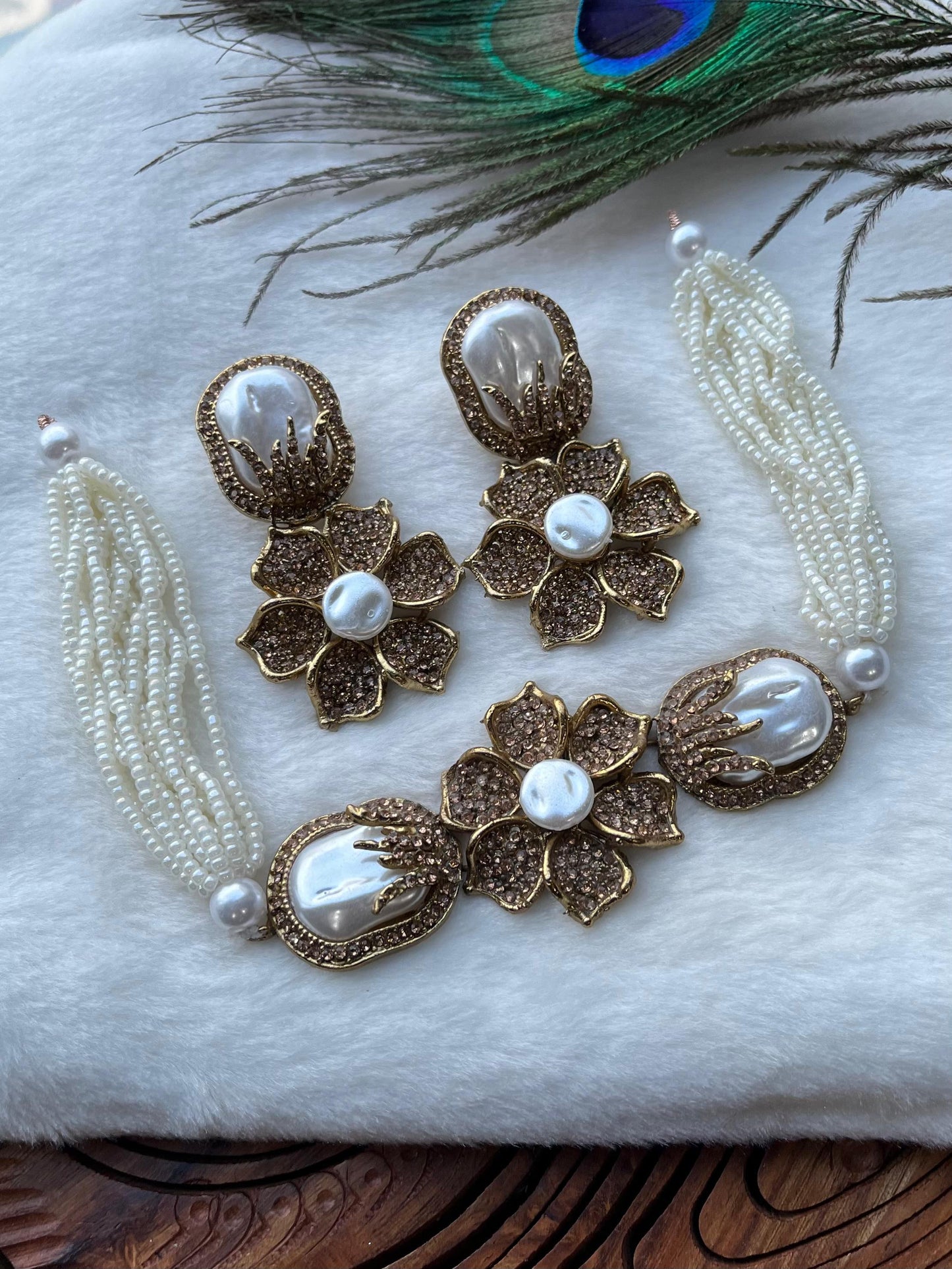 Designer Turkish Vintage Choker Set - Turkish Gold Floral Necklace with Matching Statement Earrings