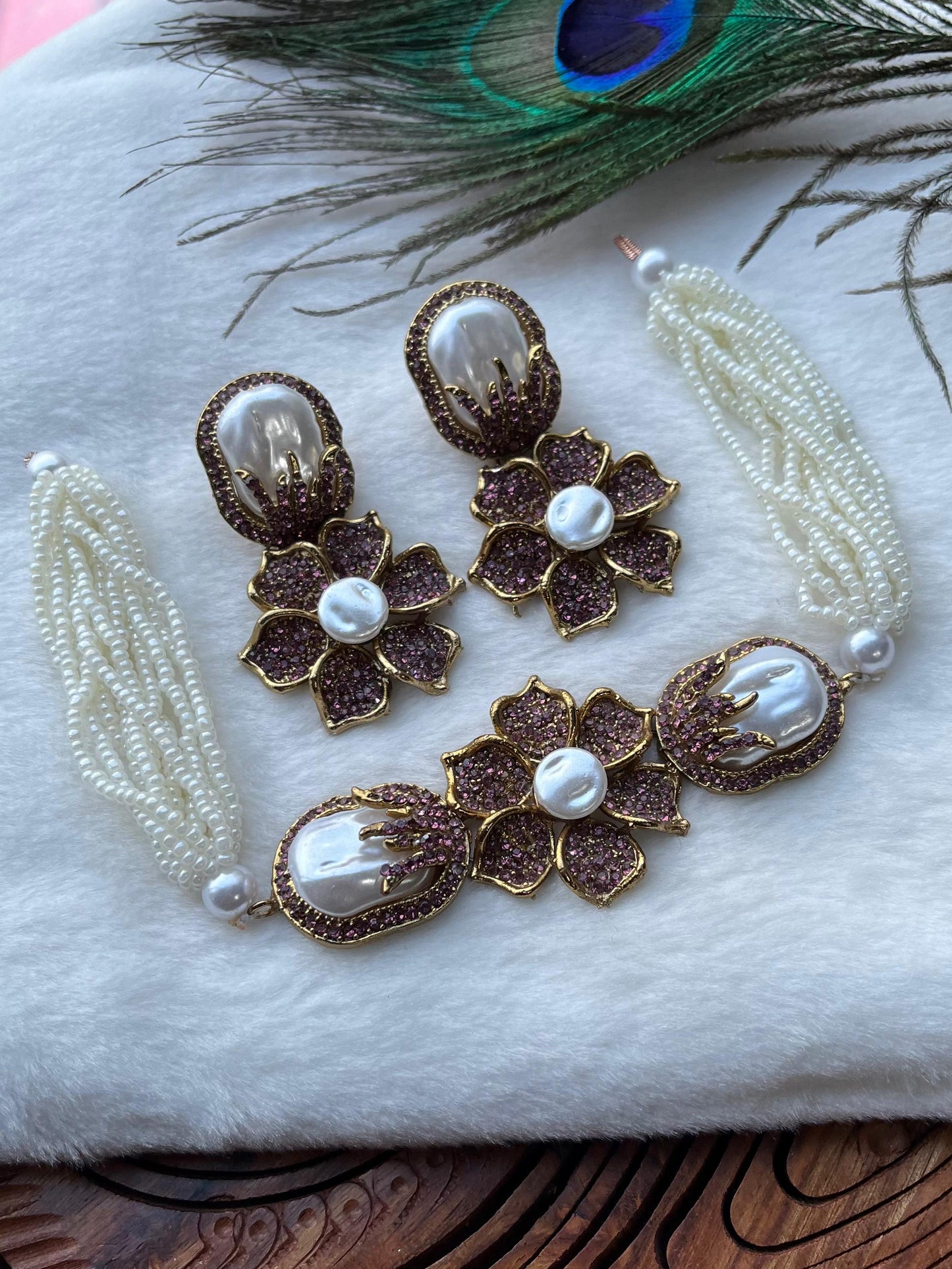 Designer Turkish Vintage Choker Set - Turkish Gold Floral Necklace with Matching Statement Earrings