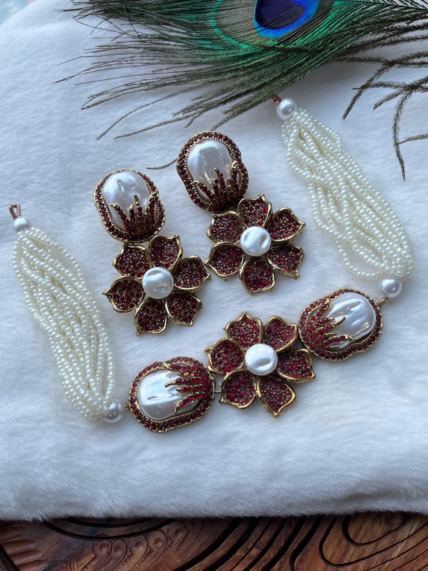 Designer Turkish Vintage Choker Set - Turkish Gold Floral Necklace with Matching Statement Earrings