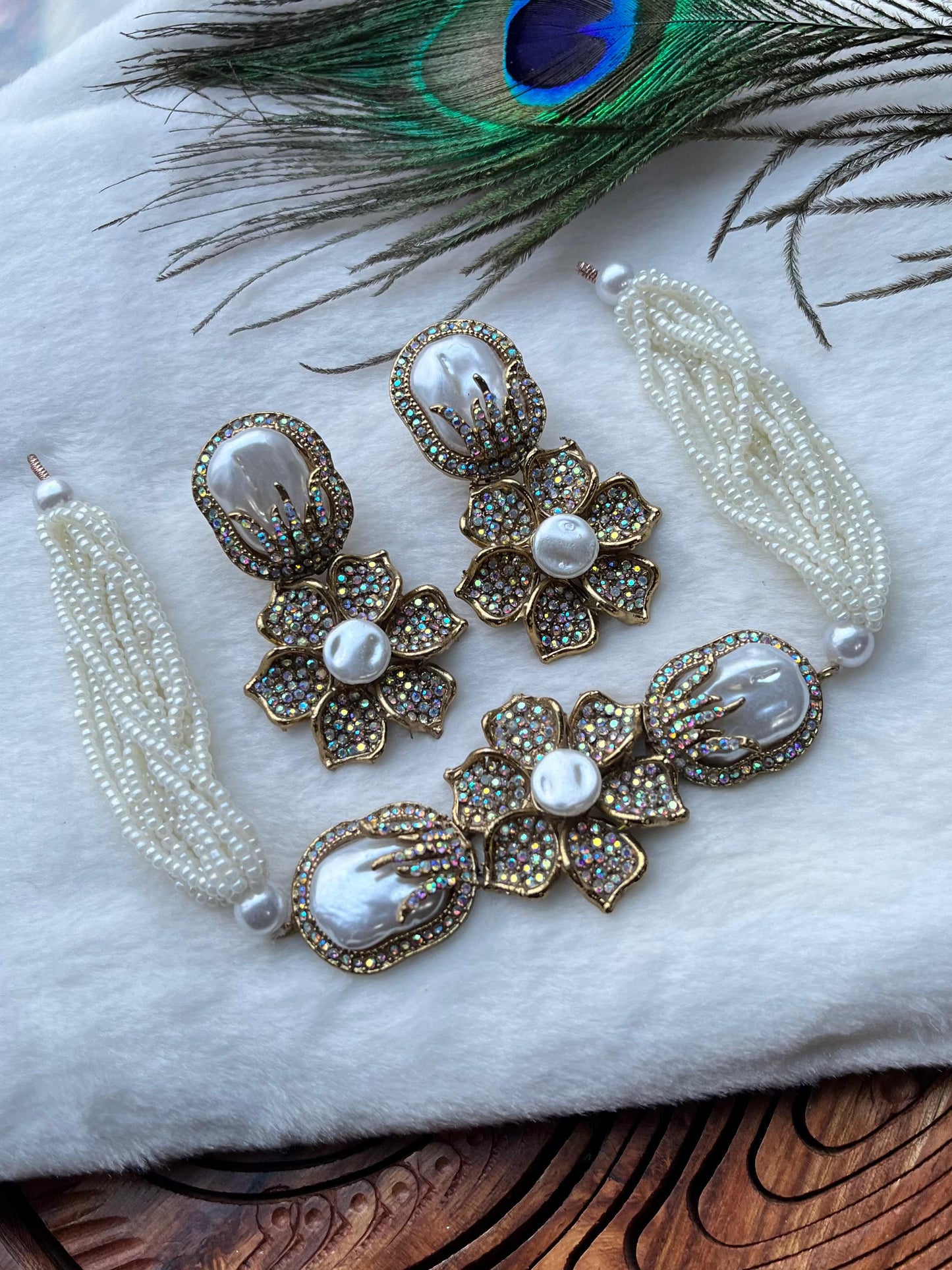 Designer Turkish Vintage Choker Set - Turkish Gold Floral Necklace with Matching Statement Earrings