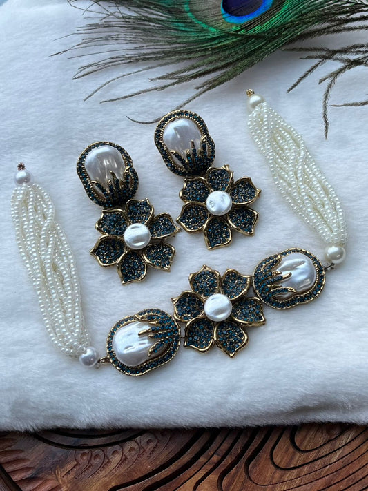 Designer Turkish Vintage Choker Set - Turkish Gold Floral Necklace with Matching Statement Earrings
