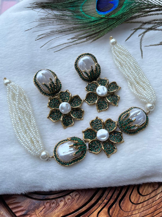 Designer Turkish Vintage Choker Set - Turkish Gold Floral Necklace with Matching Statement Earrings