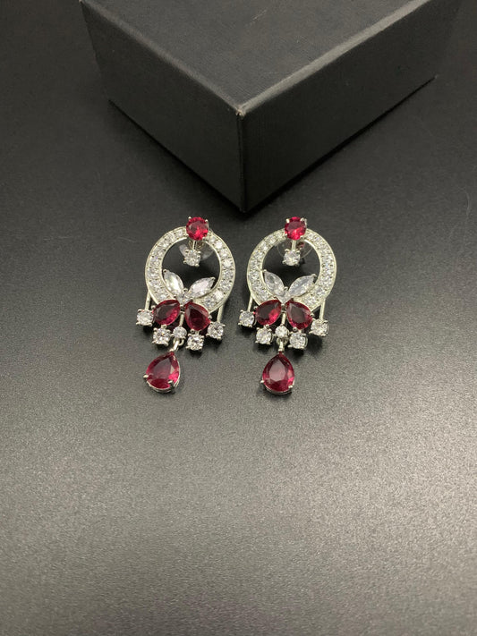 Designer Emerald Green|  Marquise Floral Drop Earrings | Silver Plated Chandelier Studs