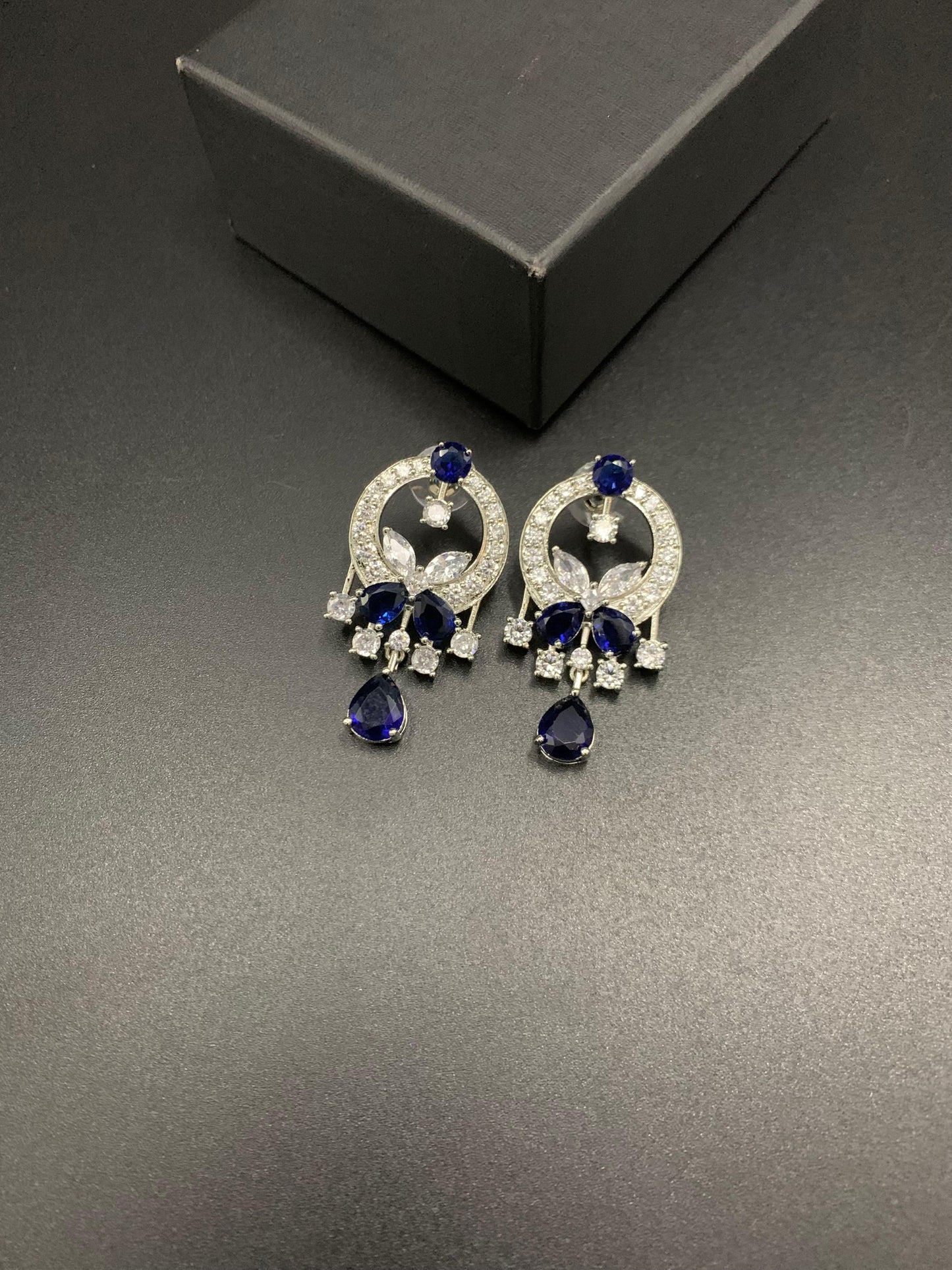 Designer Emerald Green|  Marquise Floral Drop Earrings | Silver Plated Chandelier Studs
