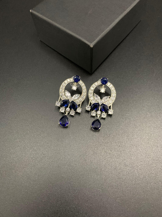 Designer Emerald Green|  Marquise Floral Drop Earrings | Silver Plated Chandelier Studs