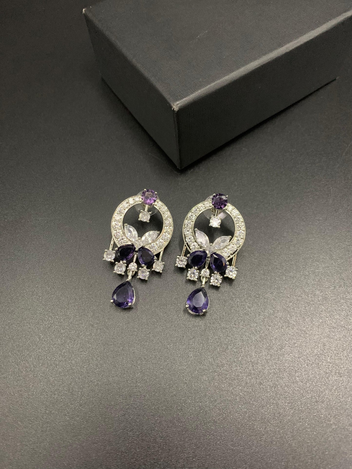 Designer Emerald Green|  Marquise Floral Drop Earrings | Silver Plated Chandelier Studs
