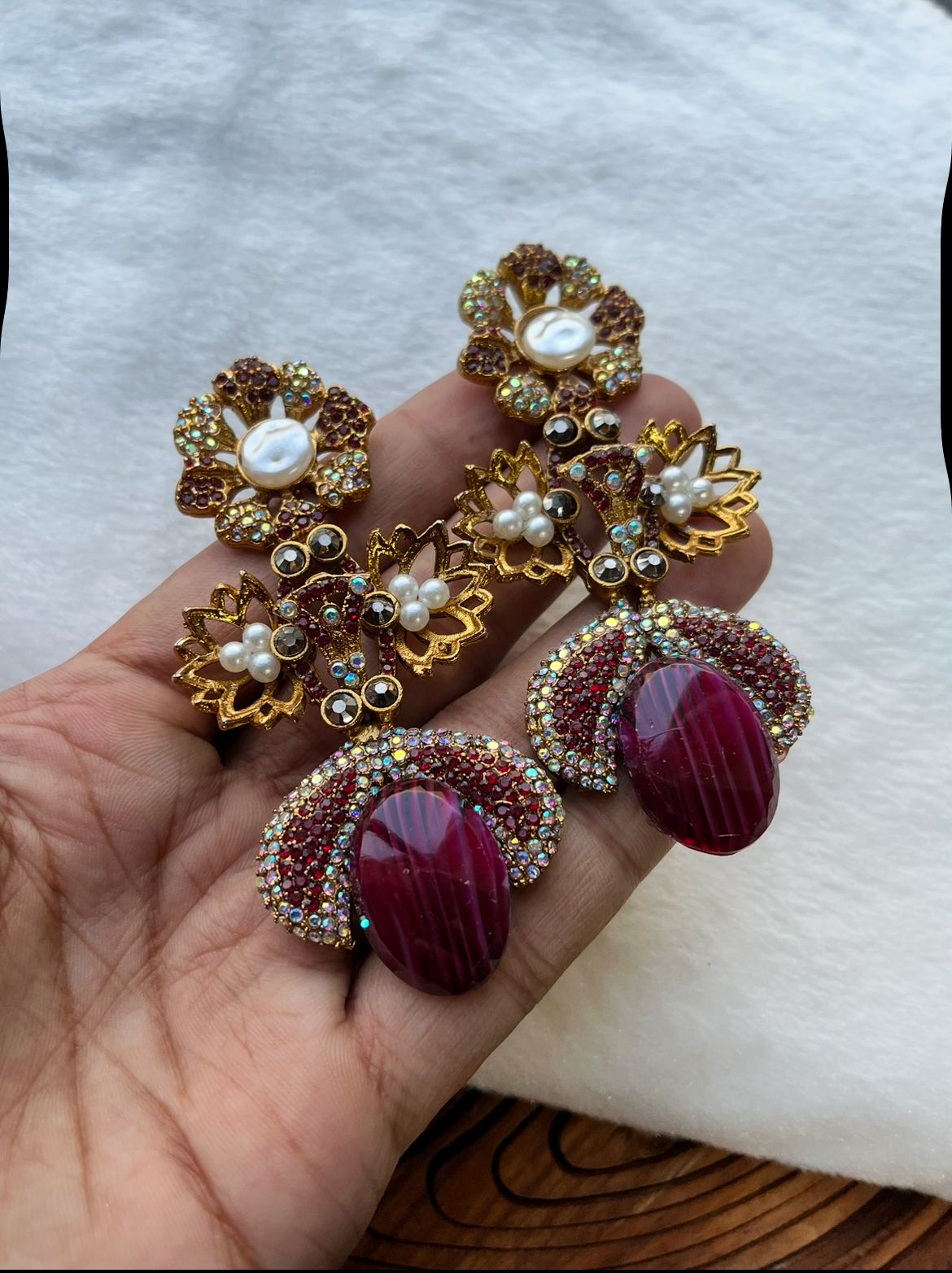 Turkish Designer Vintage Earrings - Intricate Filigree & Deep Magenta Drops for Women