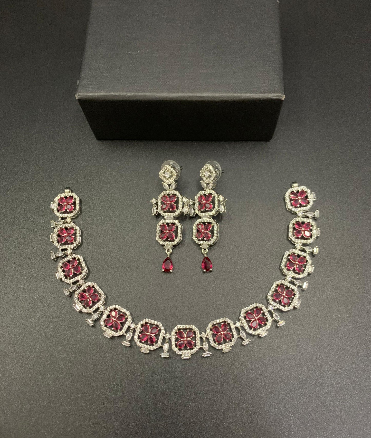 Designer Clover| Emerald Green Zircon|Clover Jewelry Set| – Statement Necklace & Drop Earrings