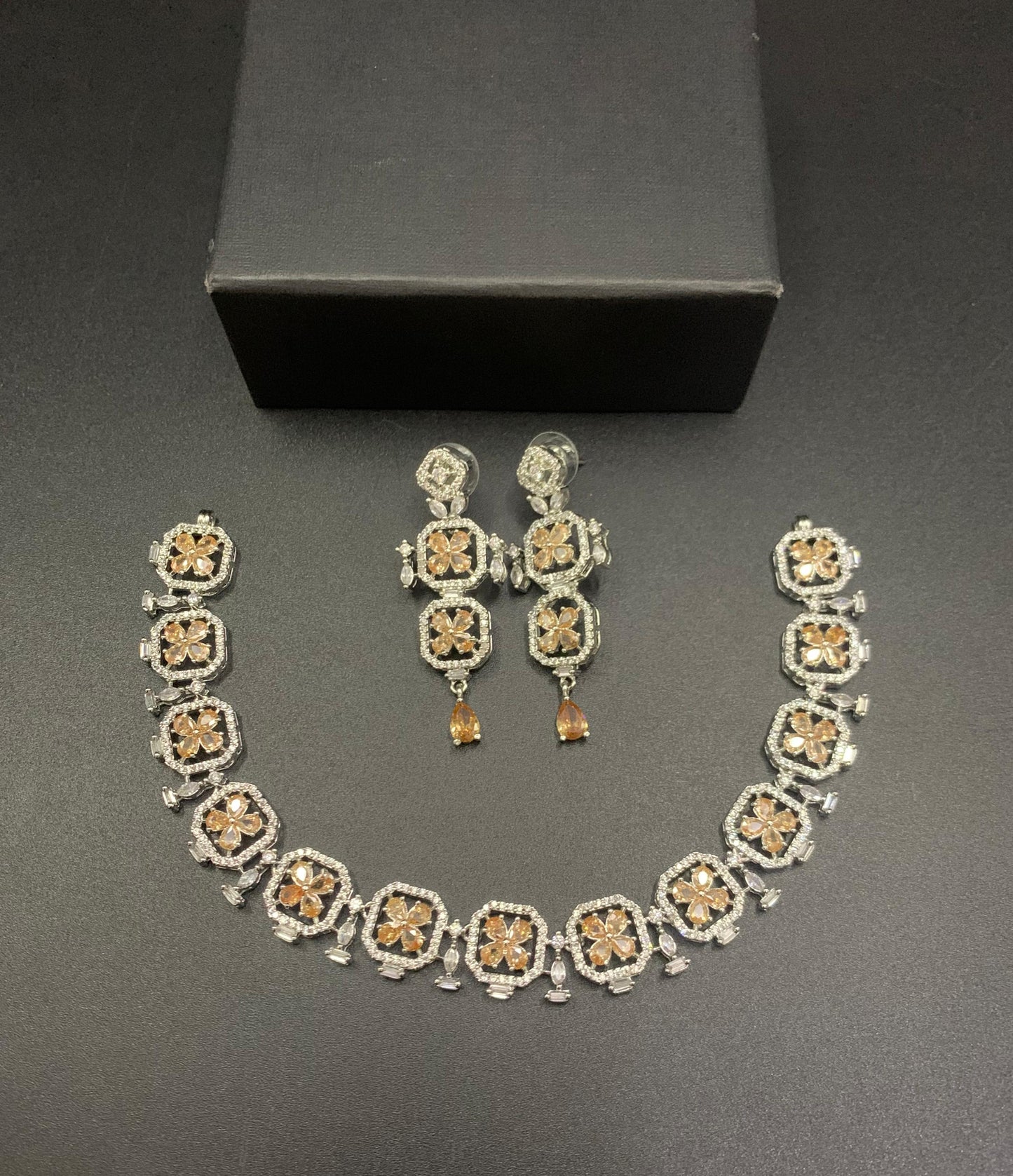 Designer Clover| Emerald Green Zircon|Clover Jewelry Set| – Statement Necklace & Drop Earrings