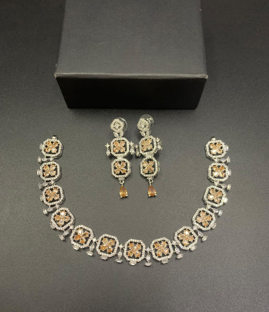 Designer Clover| Emerald Green Zircon|Clover Jewelry Set| – Statement Necklace & Drop Earrings