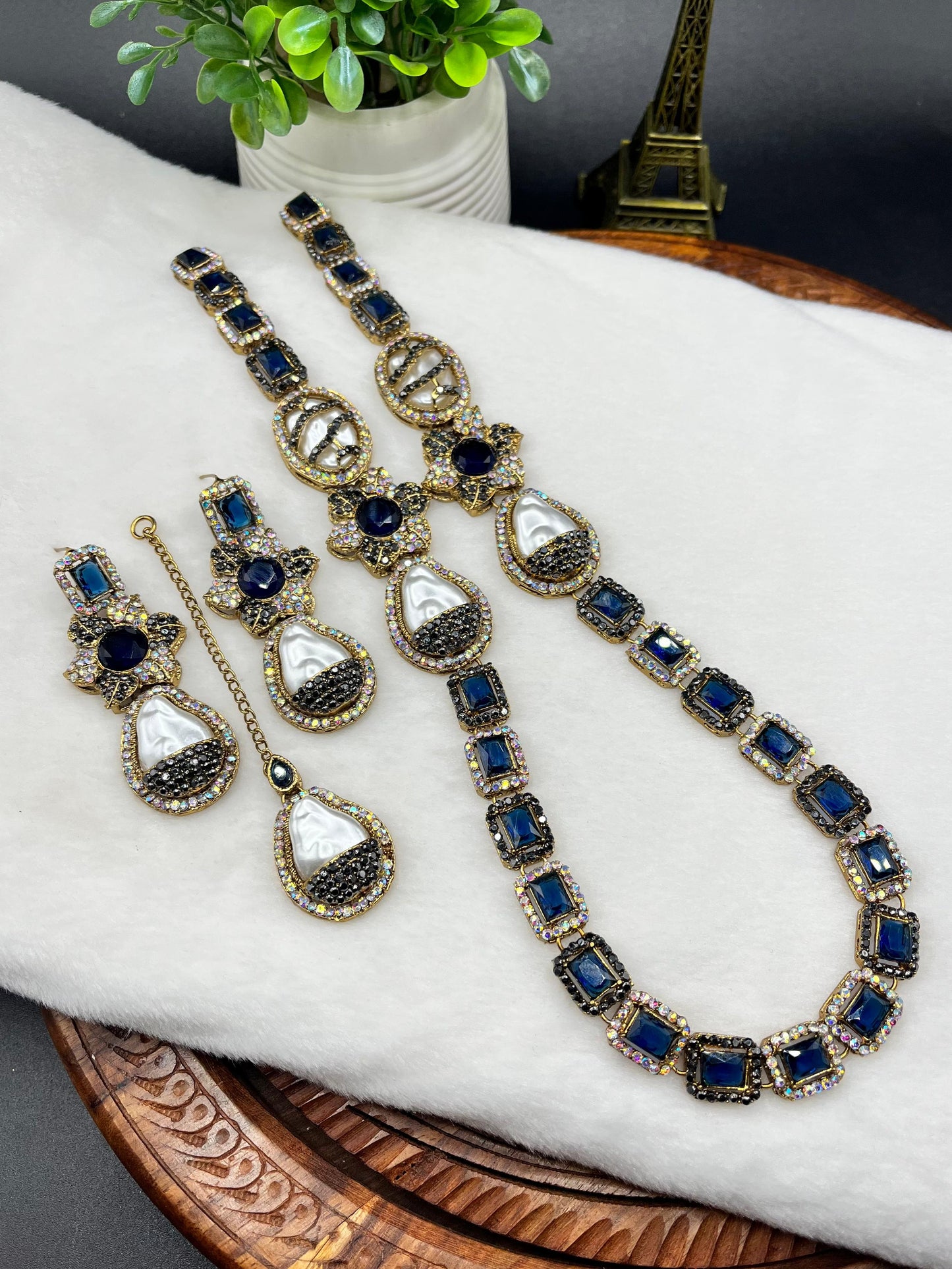 Turkish Designer Necklace, Earrings, and Maang Tikka with Gold Filigree| Statement Jewellery