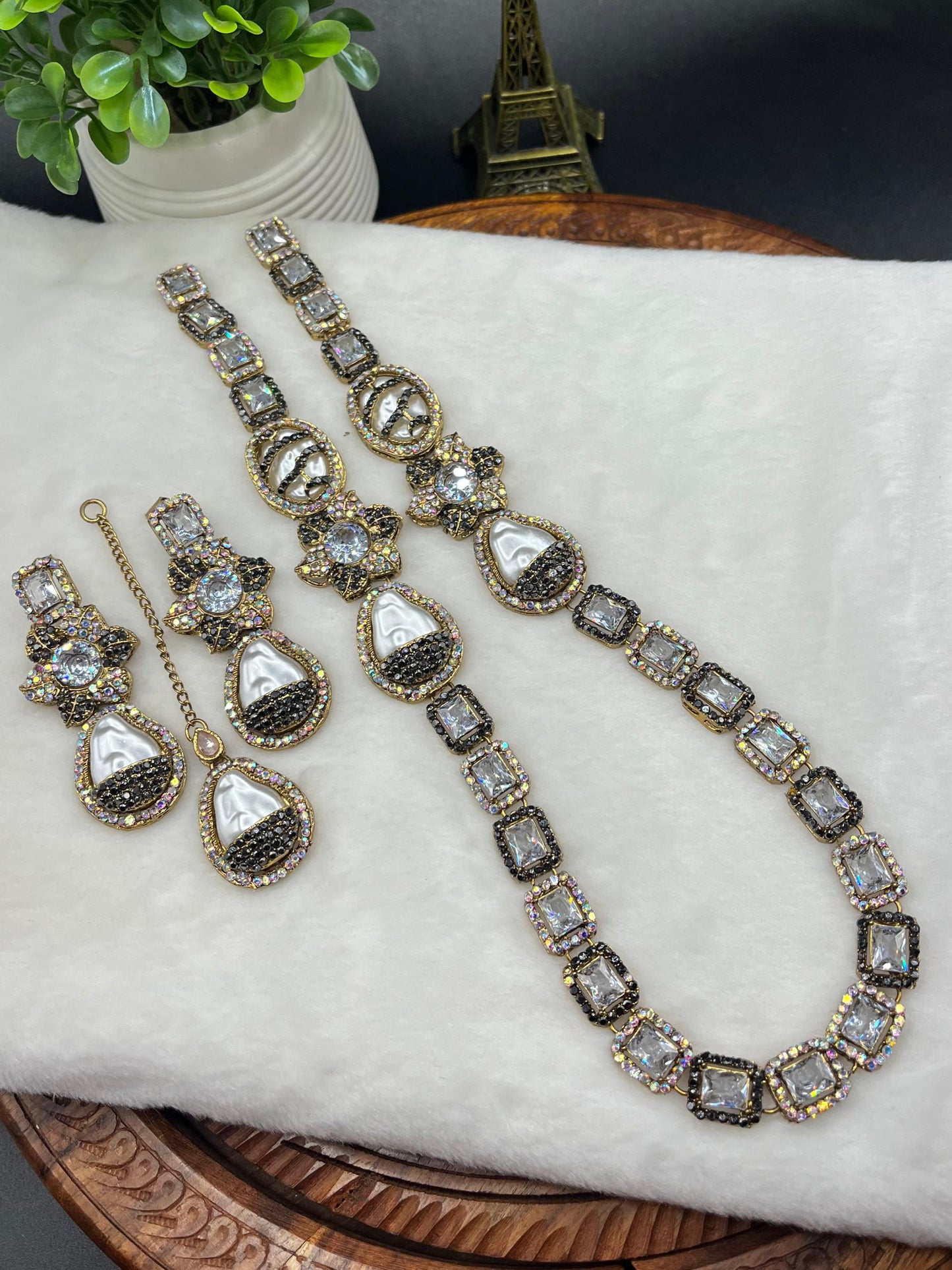 Turkish Designer Necklace, Earrings, and Maang Tikka with Gold Filigree| Statement Jewellery