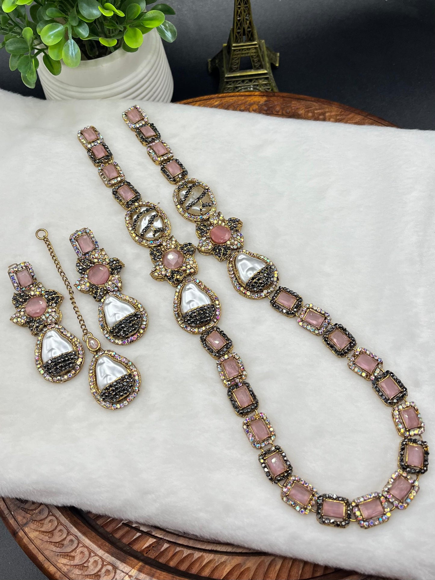 Turkish Designer Necklace, Earrings, and Maang Tikka with Gold Filigree| Statement Jewellery