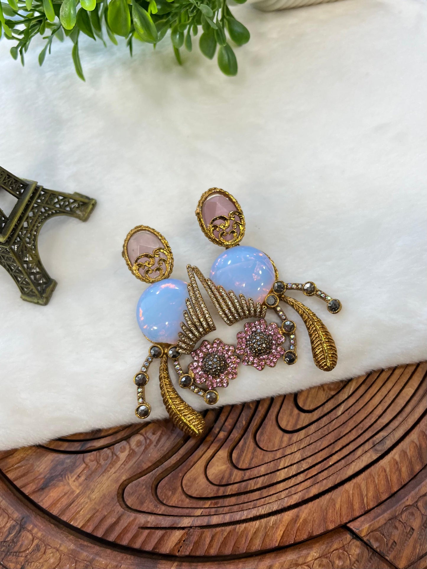 Vintage-Inspired Turkish Statement Earrings - Bold Gold & Iridescent Opal Drop Earrings for Women