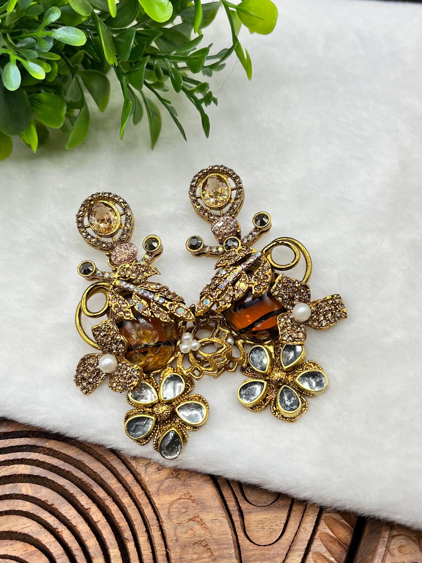 Royal Blue Turkish Statement Earrings - Vintage Gold Filigree & Lapis-Style Drop Earrings with Crystal Accents