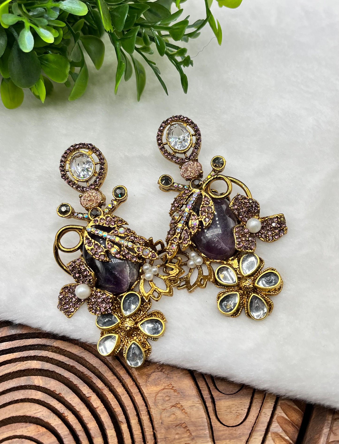 Royal Blue Turkish Statement Earrings - Vintage Gold Filigree & Lapis-Style Drop Earrings with Crystal Accents