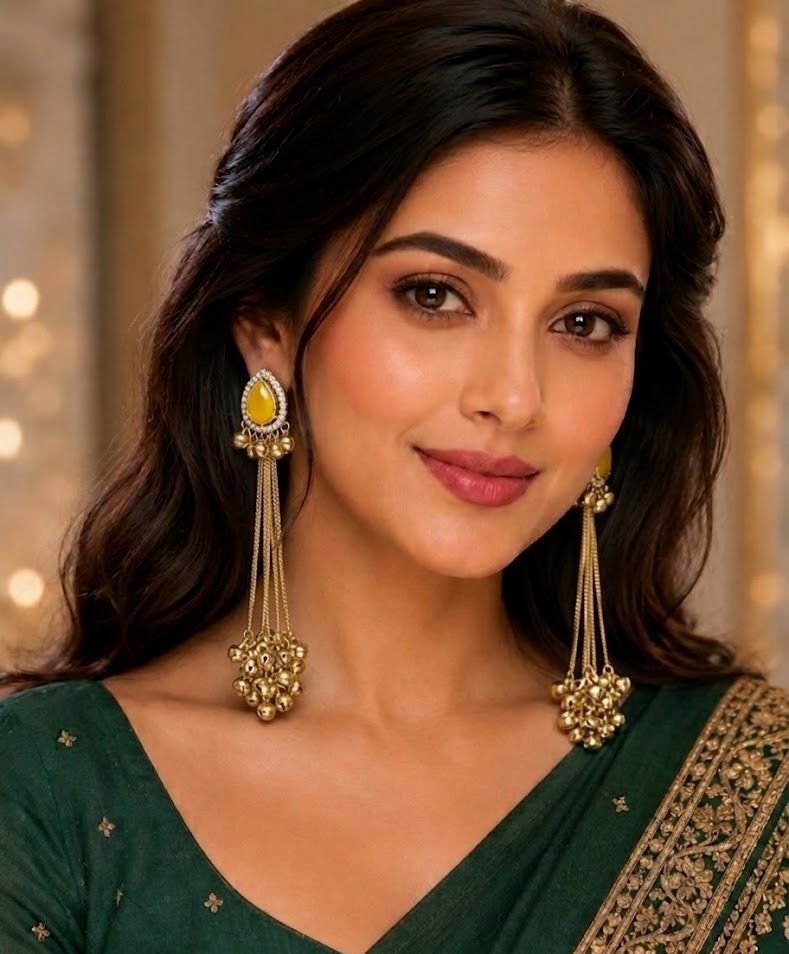 Royal Heritage: Teardrop Crystal Kashmiri Statement Earrings with Golden Ghungroos