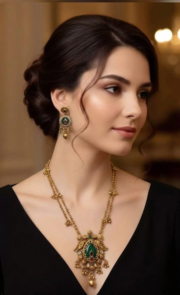 Heritage Elegance: Handcrafted Antique Gold and Emerald Green Statement Jewelry Set