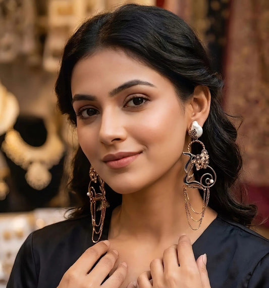 Heritage Charm: Handcrafted Kashmiri Style| Statement Earrings with Pearl Studs|