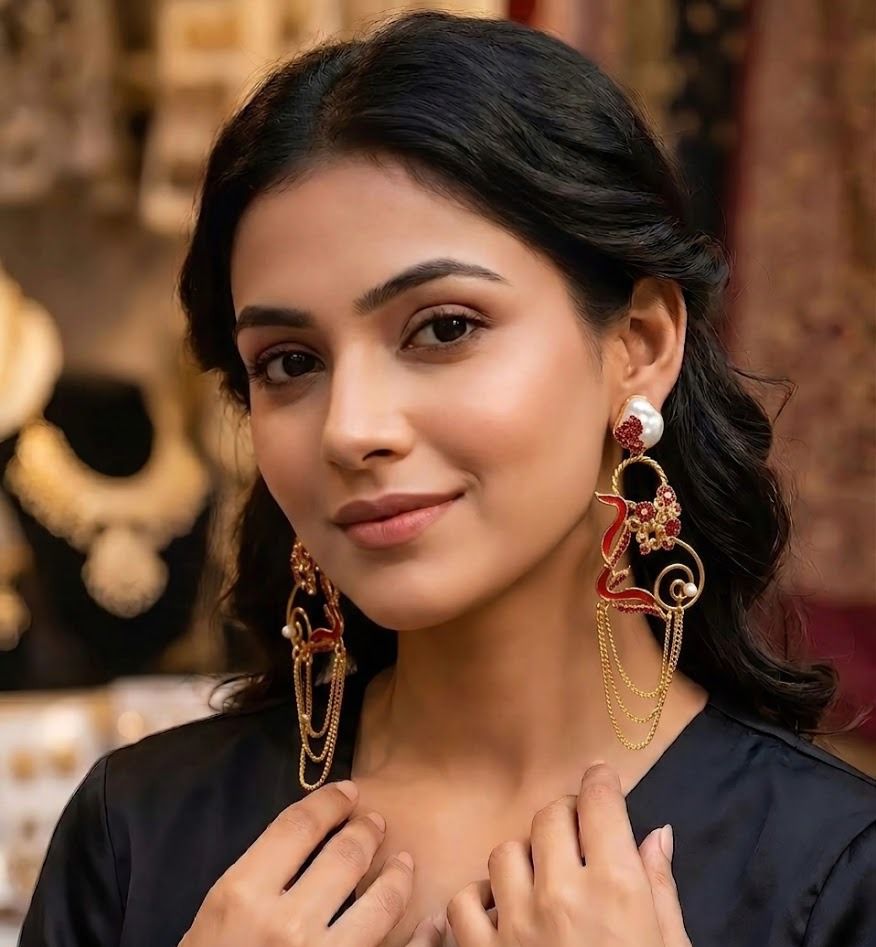 Heritage Charm: Handcrafted Kashmiri Style| Statement Earrings with Pearl Studs|