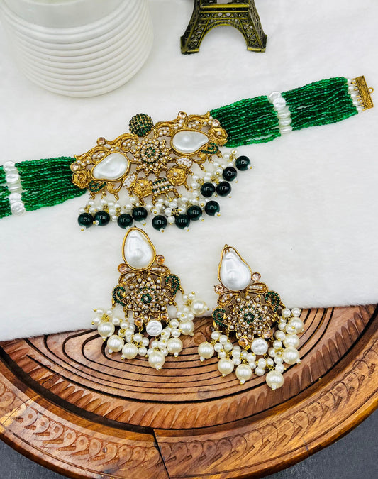 Bridal| Bead Choker Set| Baroque Pearls & Antique Gold – Available in 5 Colors