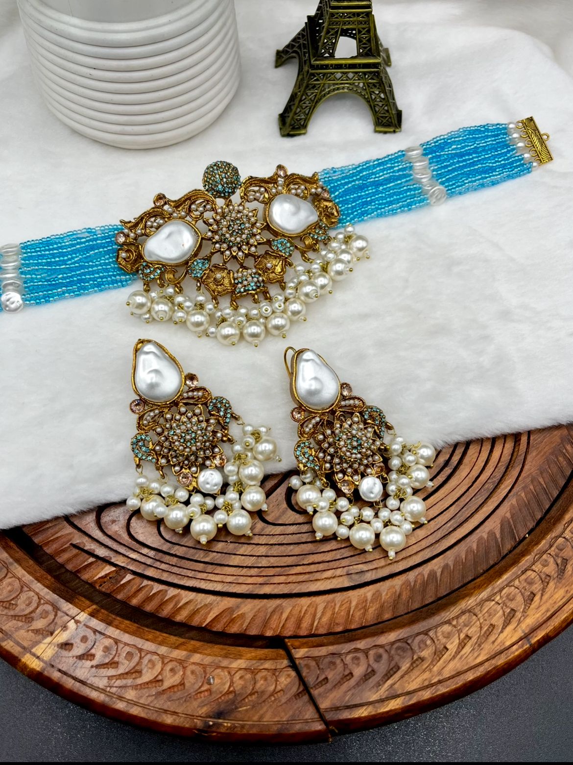 Bridal| Bead Choker Set| Baroque Pearls & Antique Gold – Available in 5 Colors