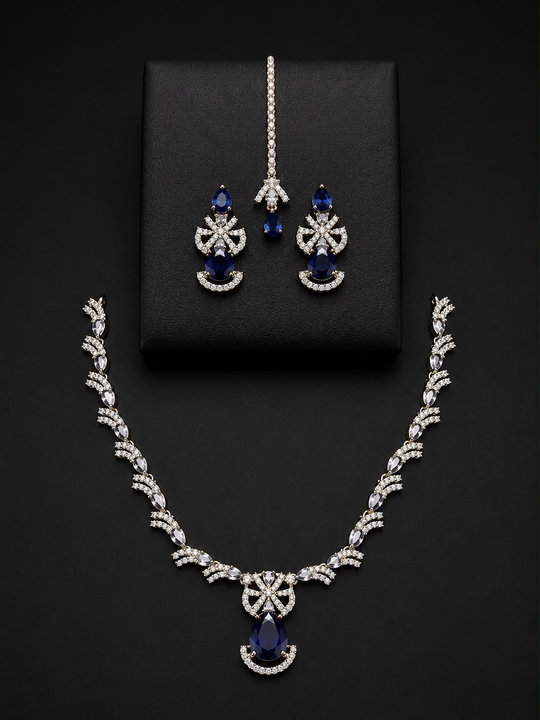 Ruby Red Bridal Necklace Set with Earrings & Maang Tikka | Silver-Plated Zircon Jewelry |