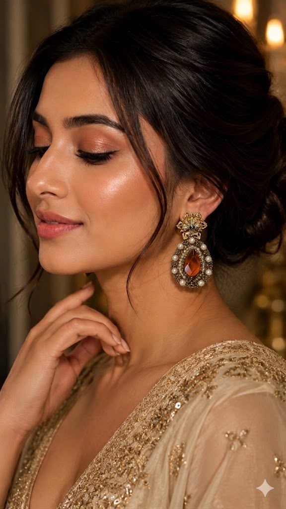 Ruby Red Pearl Drop Earrings for Women | Gold-Plated Statement Earrings |