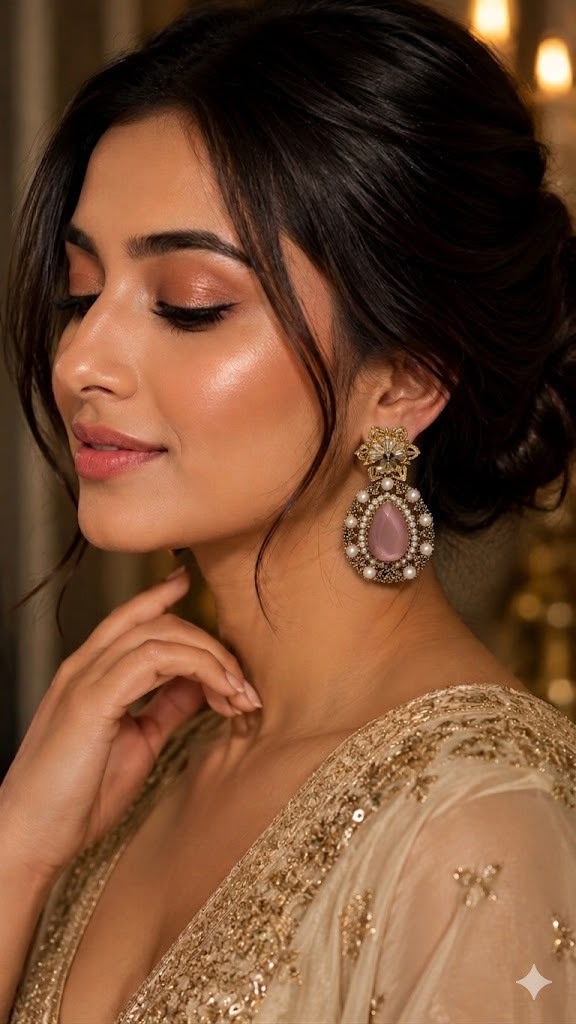 Ruby Red Pearl Drop Earrings for Women | Gold-Plated Statement Earrings |