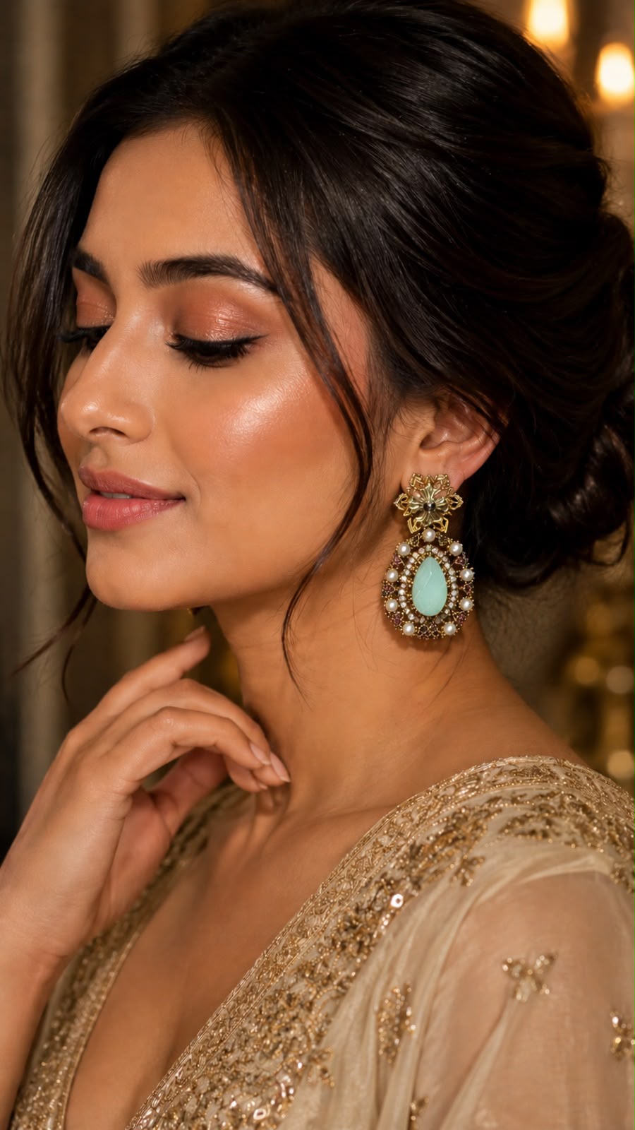 Ruby Red Pearl Drop Earrings for Women | Gold-Plated Statement Earrings |