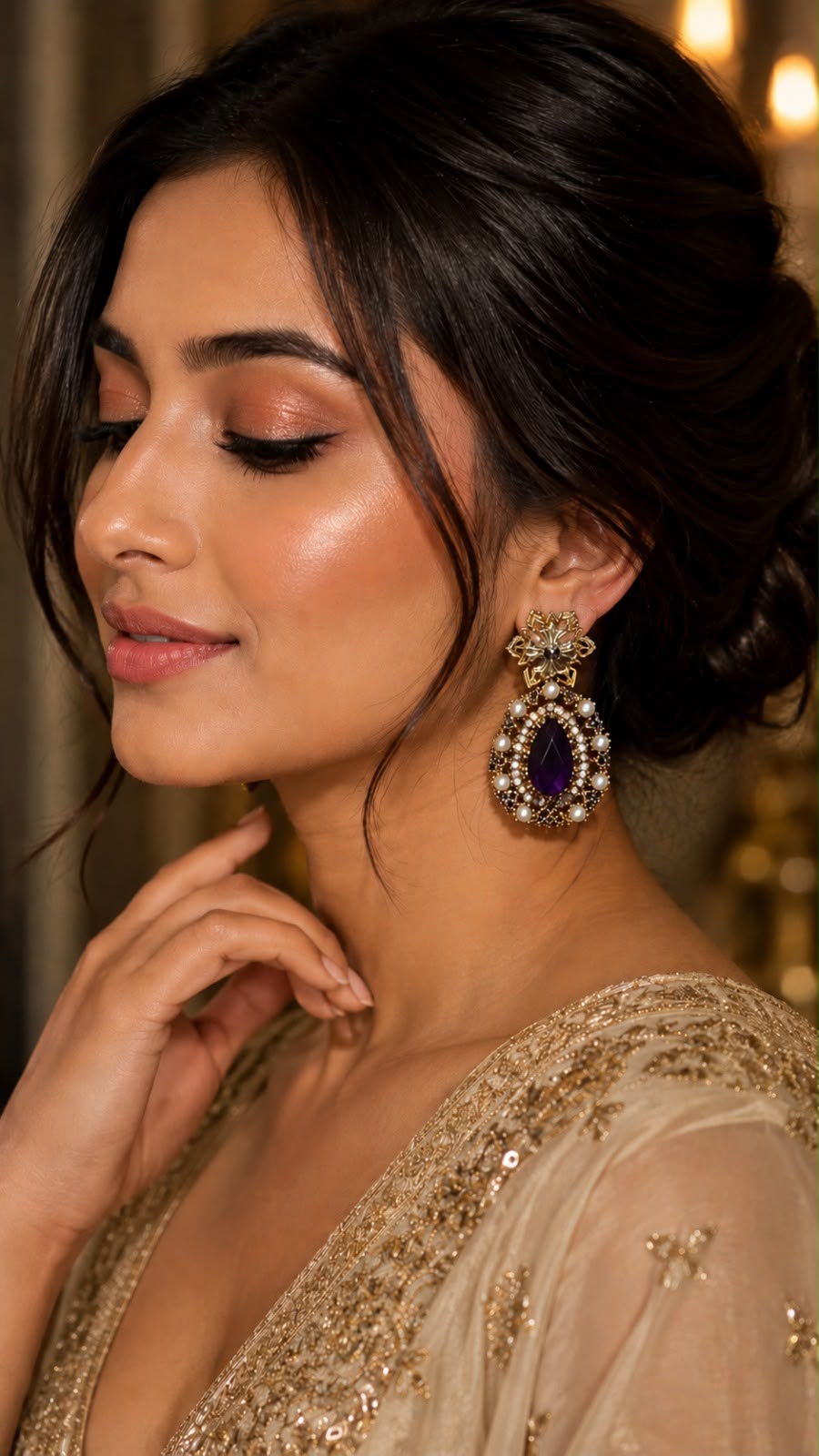 Ruby Red Pearl Drop Earrings for Women | Gold-Plated Statement Earrings |