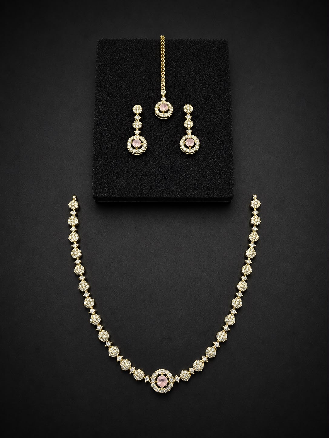 Emerald Green Necklace Set with Earrings & Maang Tikka | Silver-Plated Zircon Jewelry |