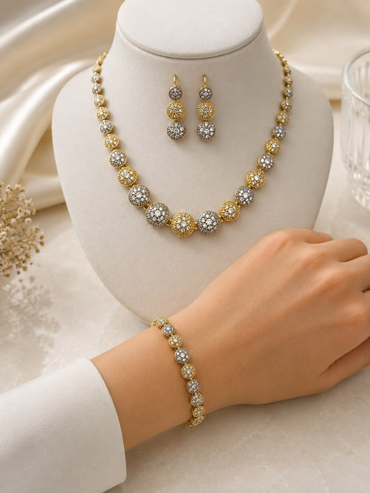 Luxury Gold-Plated Zircon Jewelry Set with Necklace, Bracelet & Earrings | Premium Women's Party & Wedding Jewelry | Gift Set |