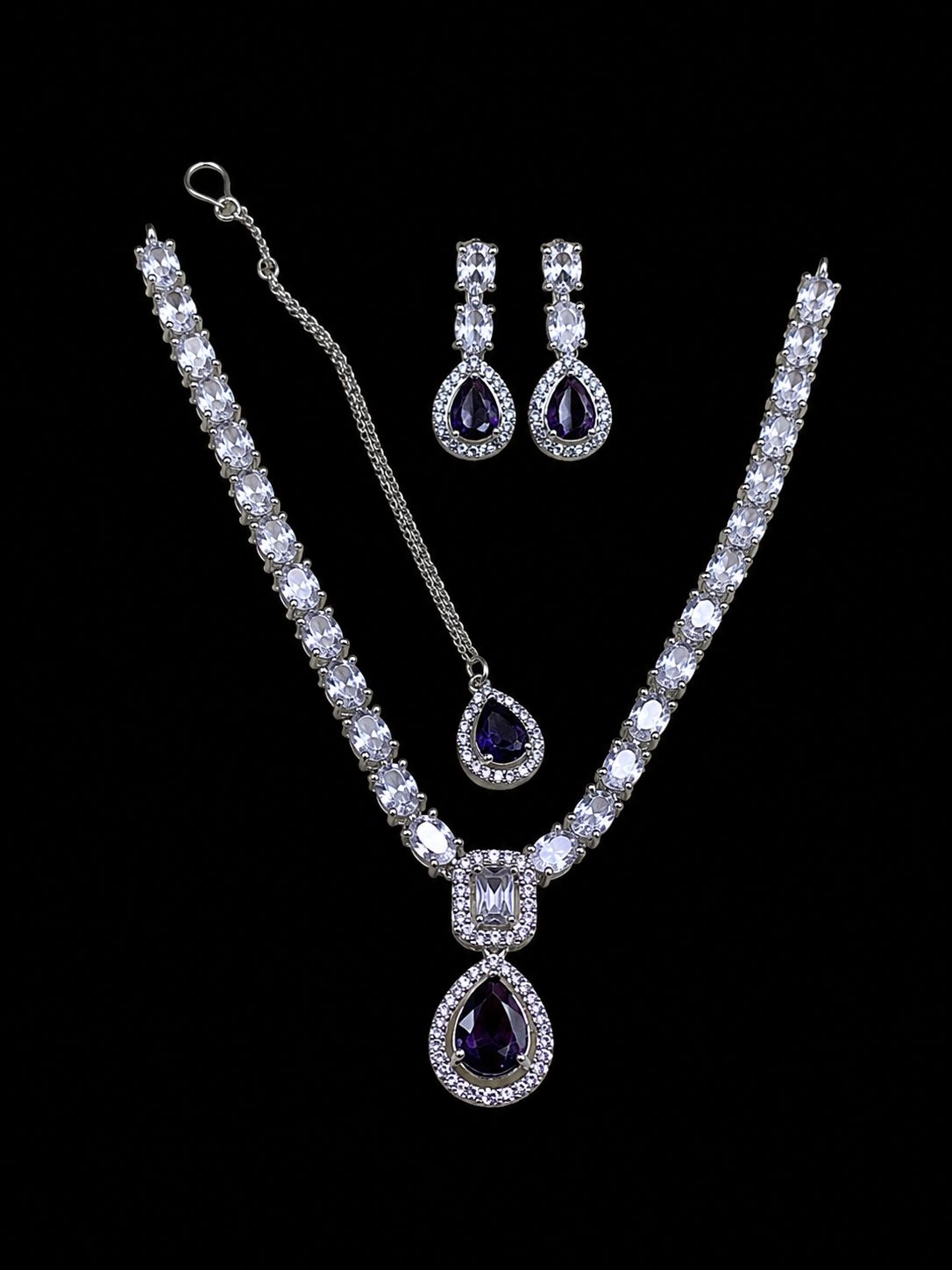 C Green Teardrop Jewelry Set  | Silver-Plated & Gold-Plated Necklace & Earrings |